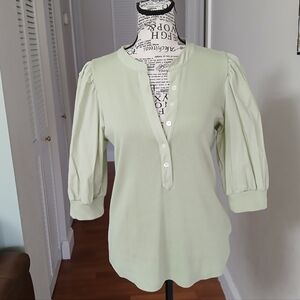 Veronica Beard Coralee Ribbed Puff sleeve top